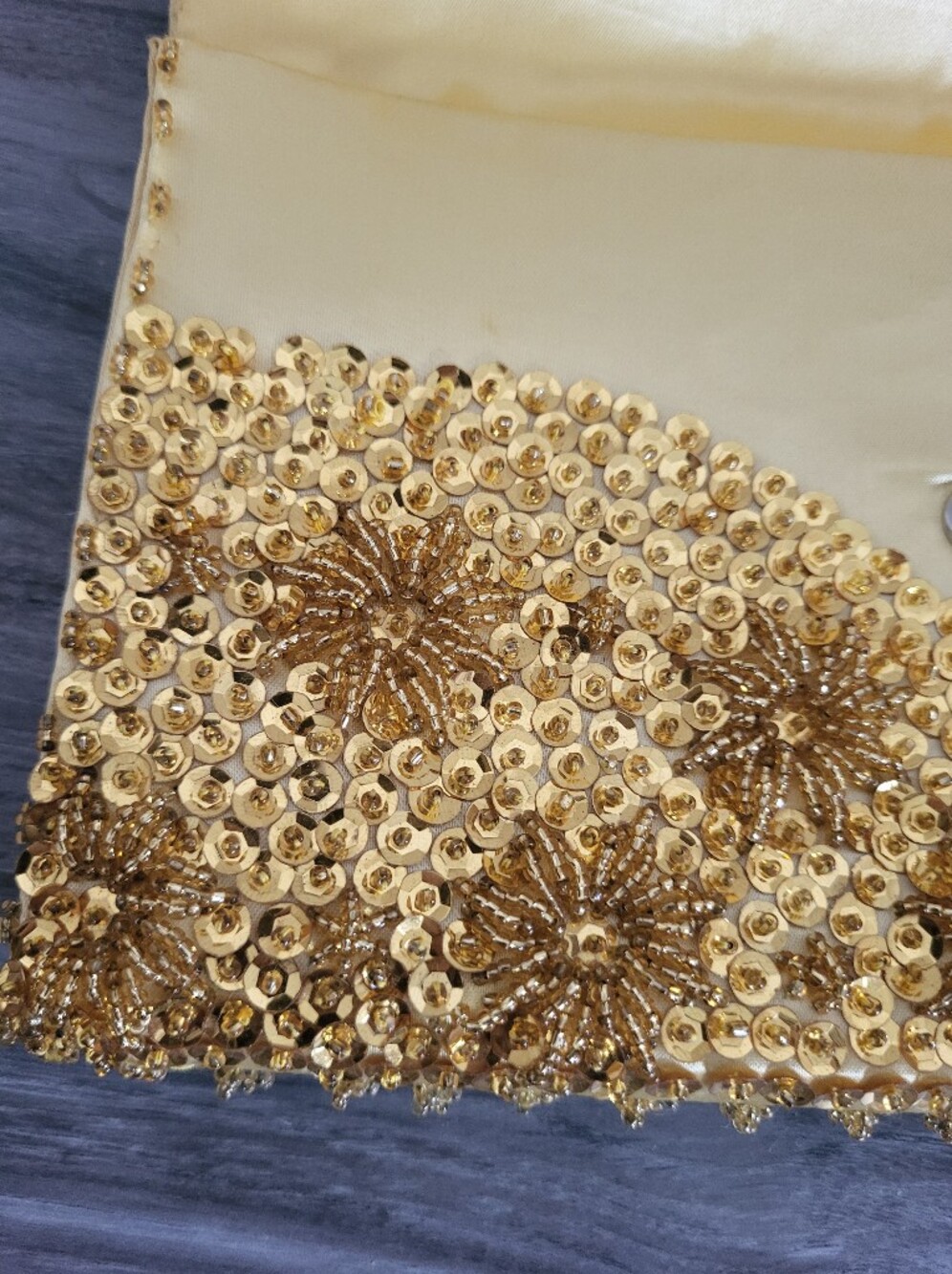 Vintage Richere Gold Sequin Beaded Clutch Bag Hong Kong 1960s - Picture 8 of 13